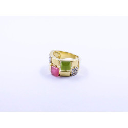 Square-Design Multi-Color Cocktail Ring, in Plated Yellow Gold