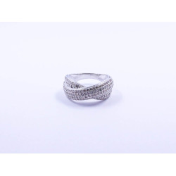 Criss-Cross Cocktail Ring, Plated White-Gold