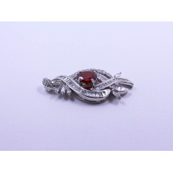 Swirled-Line Design Pendant with Red Oval-Shape Stone