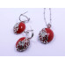 Red Drop Buttery Pendant and Earrings Set