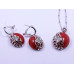 Red Drop Buttery Pendant and Earrings Set