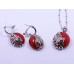 Red Drop Buttery Pendant and Earrings Set