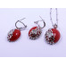 Red Drop Buttery Pendant and Earrings Set
