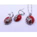 Red Drop Buttery Pendant and Earrings Set