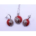 Red Drop Buttery Pendant and Earrings Set