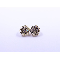 Stone Earrings with Flower Overlay Design, in Plated Yellow-Gold