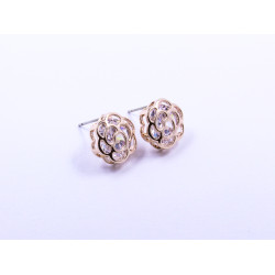 Stone Earrings with Flower Overlay Design, in Plated Rose-Gold