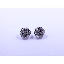 Stone Earrings with Flower Overlay Design, in Plated White-Gold