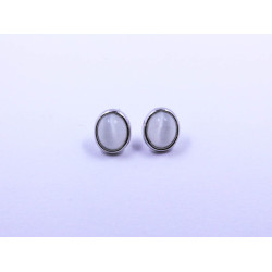 Simple White Cabochon Stone Earrings