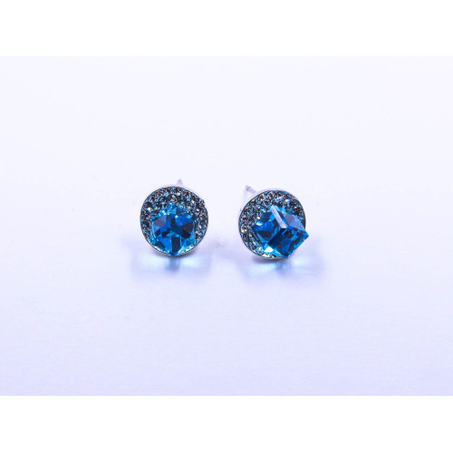 Disc-Shape Earrings with Square-Shape Stone (Available in Light Blue or Dark Blue)