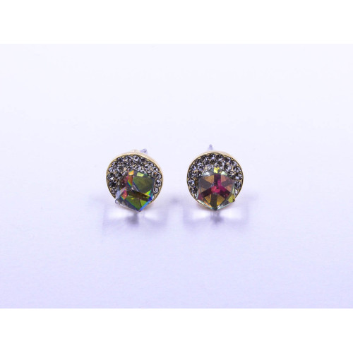 Disc-Shape Earrings with Multi-Hue Square-Shape Stone