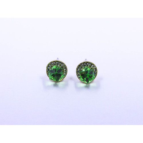 Disc-Shape Earrings with Green Square-Shape Stone