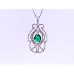 Silver Pendant Necklace with Flaming Blue, Green or Red Stone