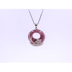 Purple Stone and Floral Pendant Necklace