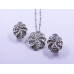 Flower Pendant and Earrings Set with Baguette-Style White Stones