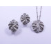 Flower Pendant and Earrings Set with Baguette-Style White Stones