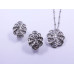 Flower Pendant and Earrings Set with Baguette-Style White Stones