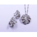 Flower Pendant and Earrings Set with Baguette-Style White Stones