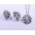 Flower Pendant and Earrings Set with Baguette-Style White Stones