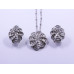 Flower Pendant and Earrings Set with Baguette-Style White Stones
