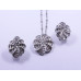 Flower Pendant and Earrings Set with Baguette-Style White Stones