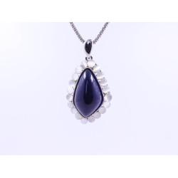White Gem Encrusted Gem Pendant Necklace Blue.