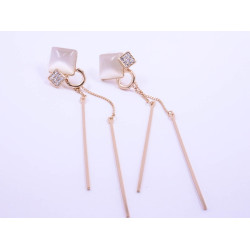 White Stone Tassel Earrings