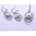 White Pearl Pendant and Earrings Set in Oval Disc Shape