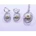 White Pearl Pendant and Earrings Set in Oval Disc Shape