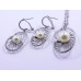 White Pearl Pendant and Earrings Set in Oval Disc Shape