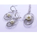 White Pearl Pendant and Earrings Set in Oval Disc Shape