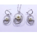 White Pearl Pendant and Earrings Set in Oval Disc Shape