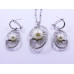White Pearl Pendant and Earrings Set in Oval Disc Shape