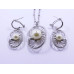 White Pearl Pendant and Earrings Set in Oval Disc Shape