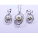 White Pearl Pendant and Earrings Set in Oval Disc Shape