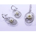 White Pearl Pendant and Earrings Set in Oval Disc Shape