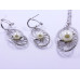 White Pearl Pendant and Earrings Set in Oval Disc Shape