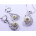White Pearl Pendant and Earrings Set in Paisley Shape