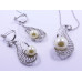 White Pearl Pendant and Earrings Set in Paisley Shape