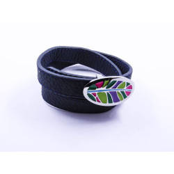 Wraparound Leather Oval ID Bracelet