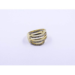 Six-line Design Cocktail Ring with White Stones, in Plated Yellow-Gold