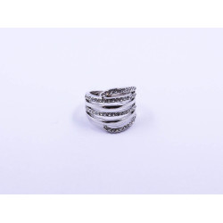 Six-Line Design Cocktail Ring with White Stones, in Plated White-Gold